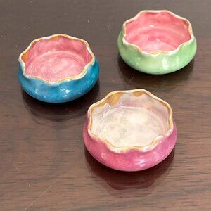 Antique Lenox Belleek Porcelain Salt Cellars Gold & Colorful Set of 3, Signed